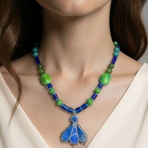 Long Lapis Pendant Necklace